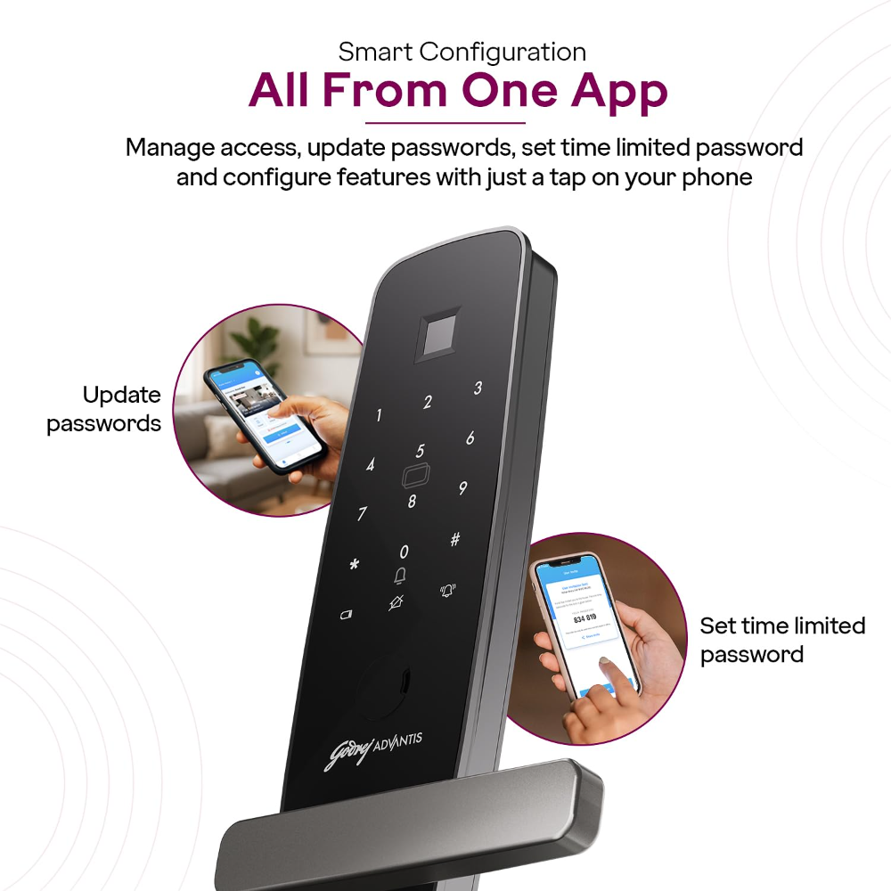 Godrej Smart Lock | Made in India Digital Lock for Main Door I Advanced & Highly Secure|9 in 1 Access|NFC,Smart Watch,BLE Remote,Wi-Fi,Fingerprint | Gun Metal Black I 3Yr Warranty 
